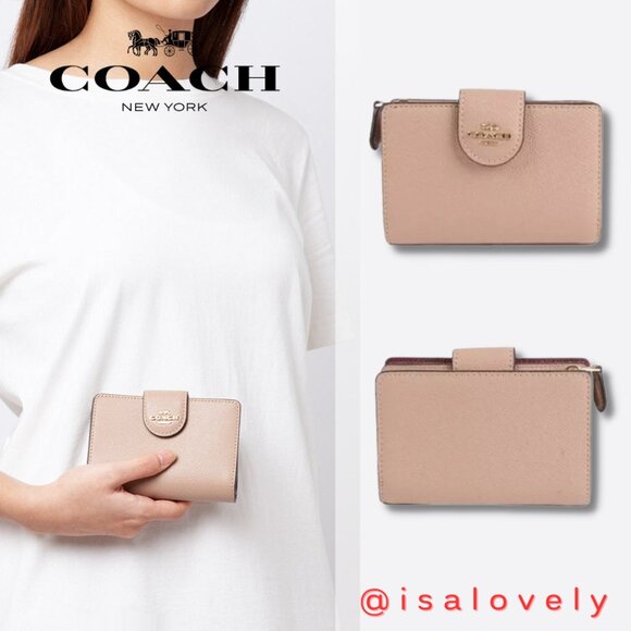 NWT - COACH Medium Corner Zip Wallet -  6390 Crossgrain Leather/Gold/Taupe $198 - Picture 9 of 9